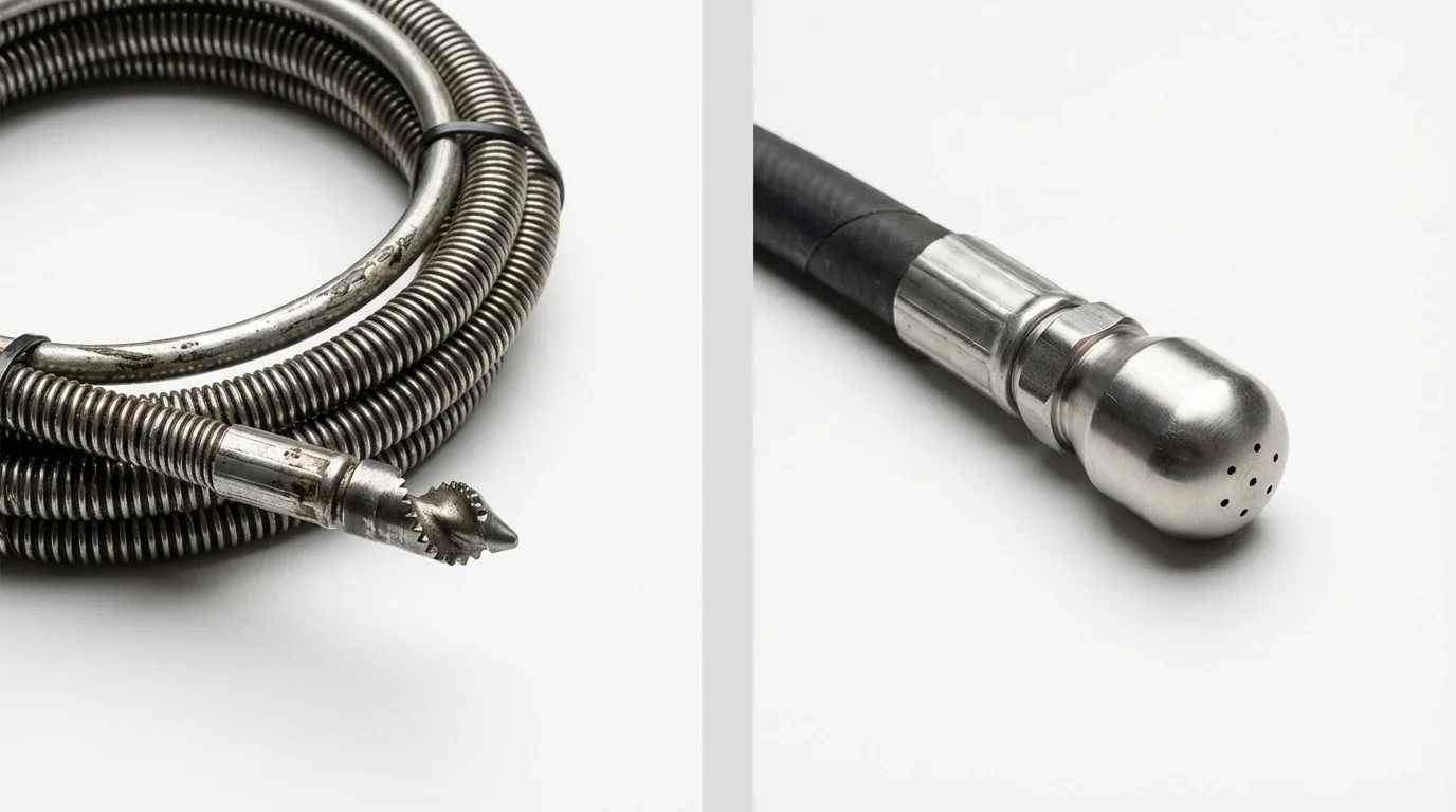 Drain snake cable and hydro jetting nozzle used for drain cleaning in Port Monmouth, NJ