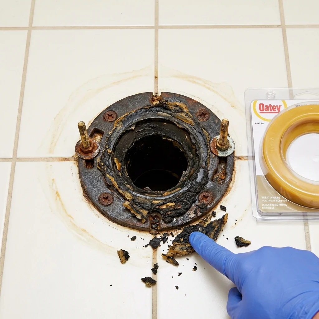 Failed wax ring showing water seepage at the base of a toilet in a Port Monmouth, NJ home