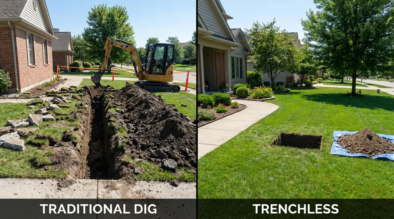 Trenchless sewer repair with minimal yard damage versus traditional excavation in Port Monmouth, NJ
